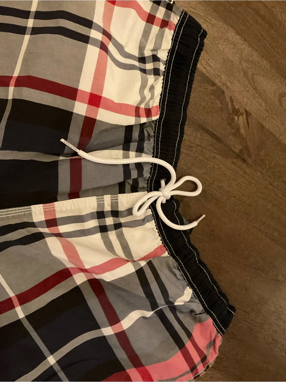 Tommy Hilfiger Red, Black and White Plaid Swim Trunks